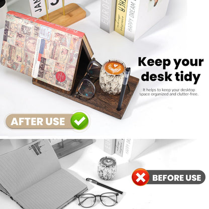 Triangle Wood Book Rest with Cup Holder