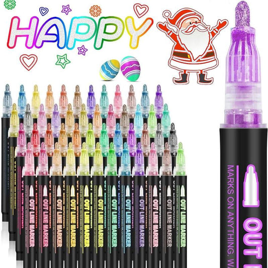 8/12/24/36/48 Colors Double Line Outline Art Pen Marker Pen