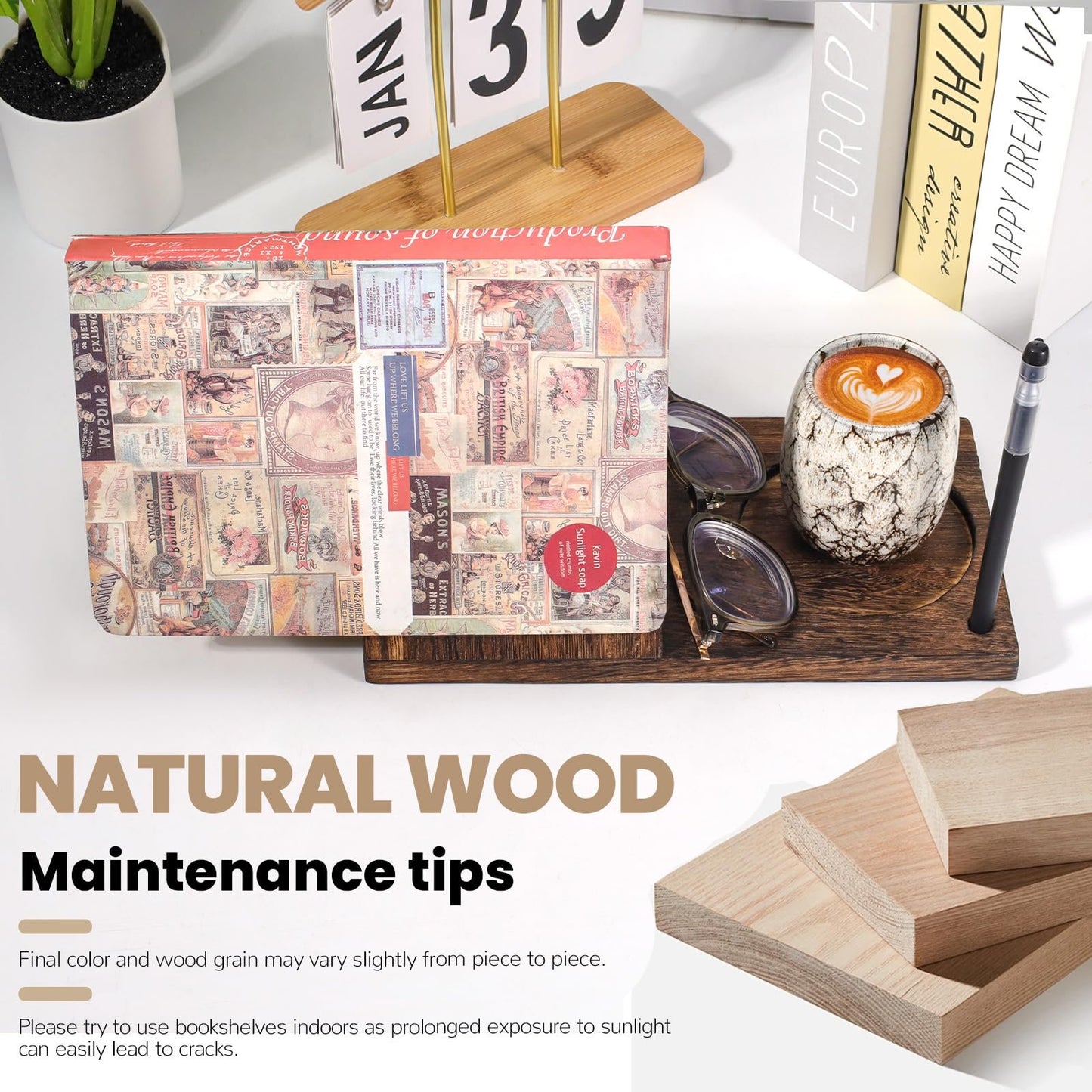 Triangle Wood Book Rest with Cup Holder