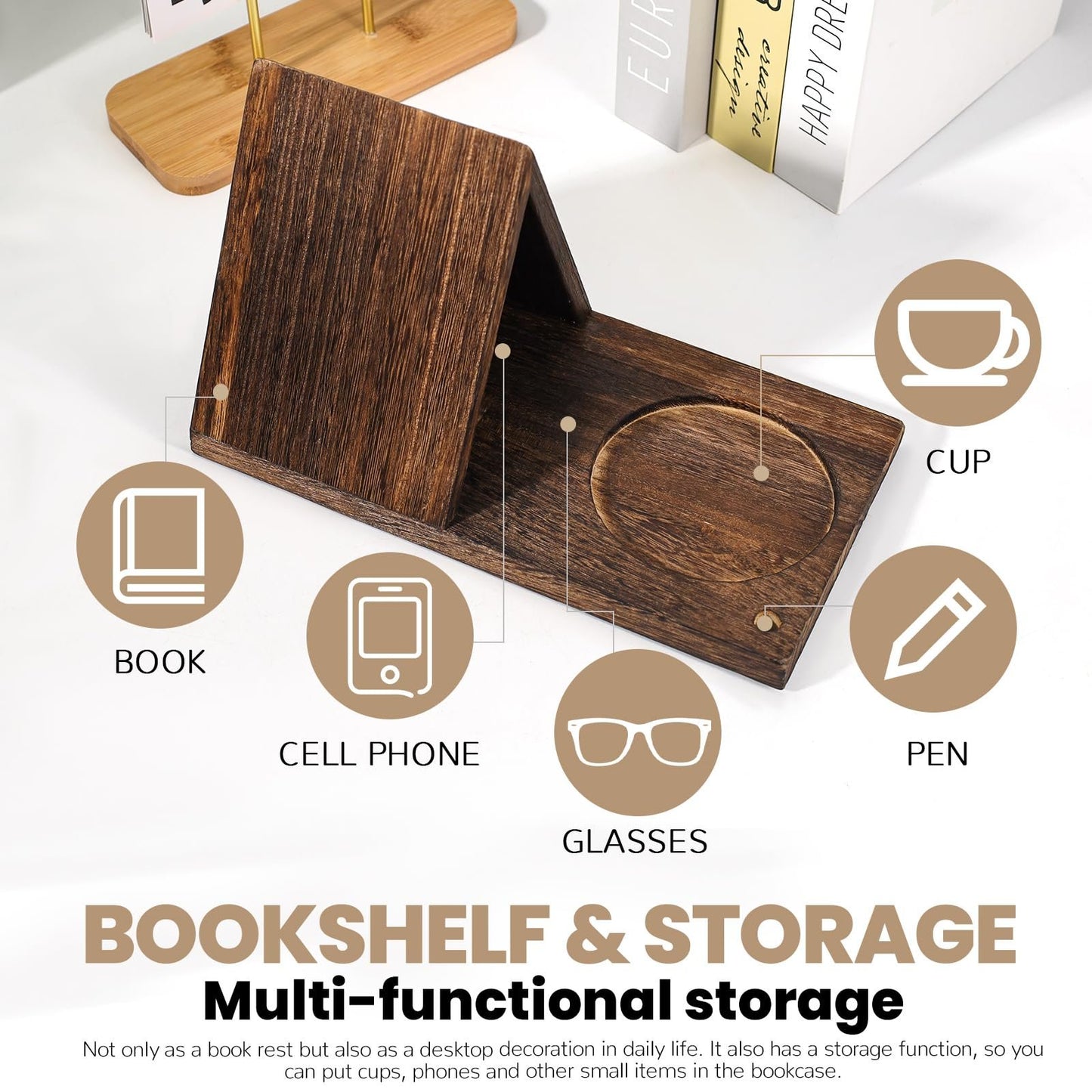 Triangle Wood Book Rest with Cup Holder